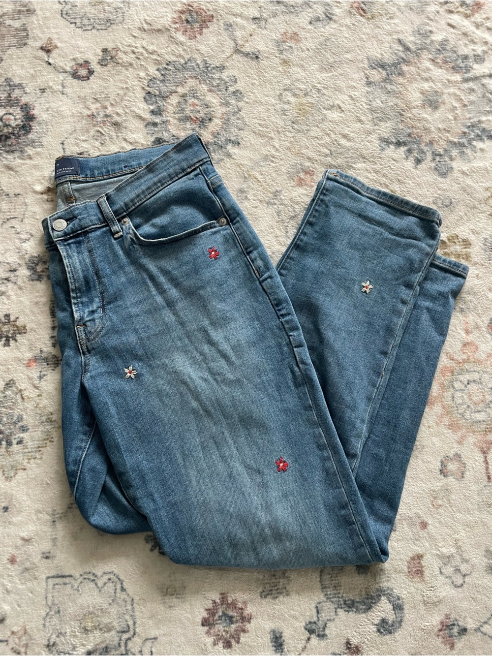 GAP Blue Straight-Leg Jeans with Small Embroidered Accents